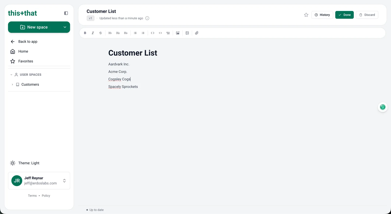 A Brain page holding a customer list