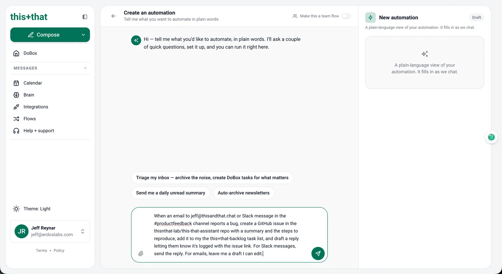 Building an automation by describing it in plain words
