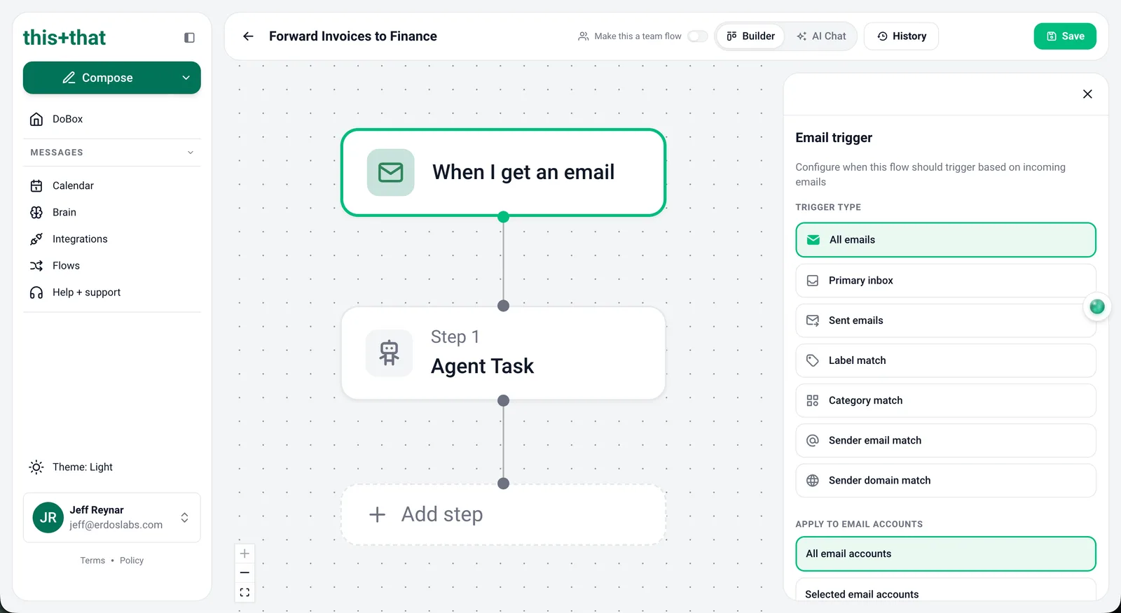 The visual Flow Editor with a trigger and steps