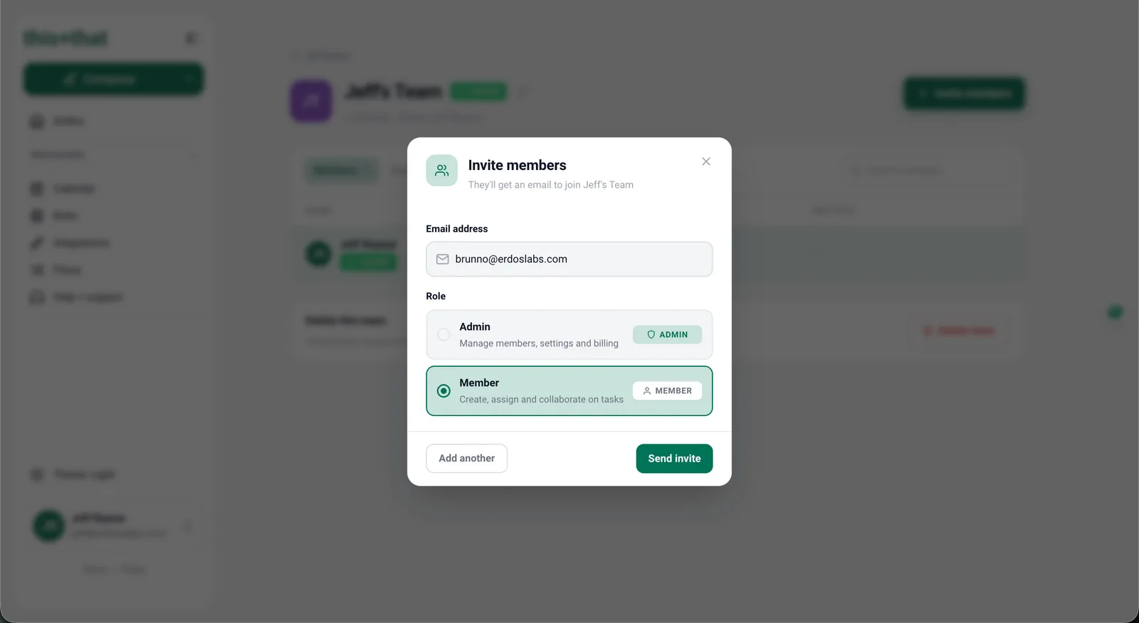 The Invite members modal