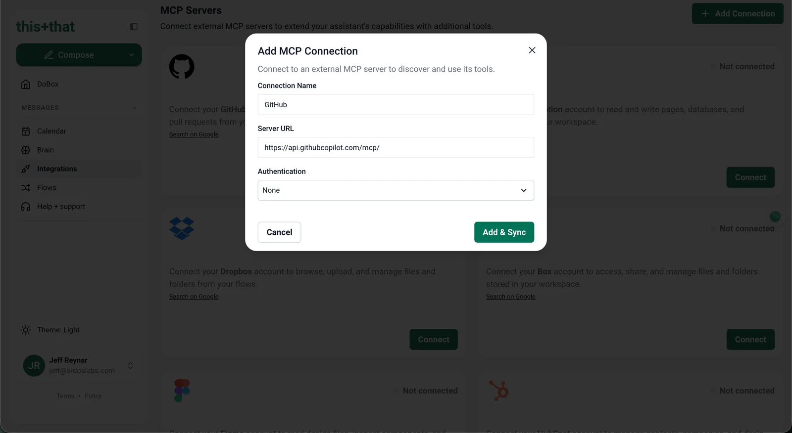The Add MCP Connection dialog
